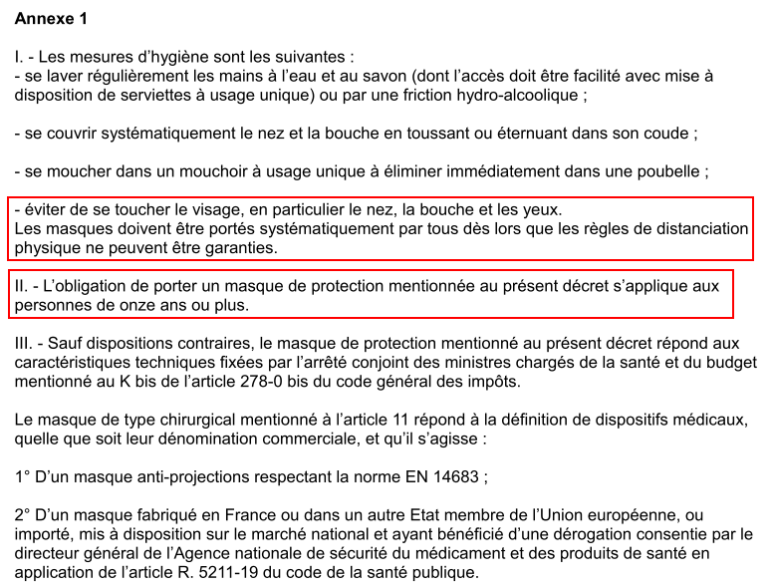 Decret masques annexe 1